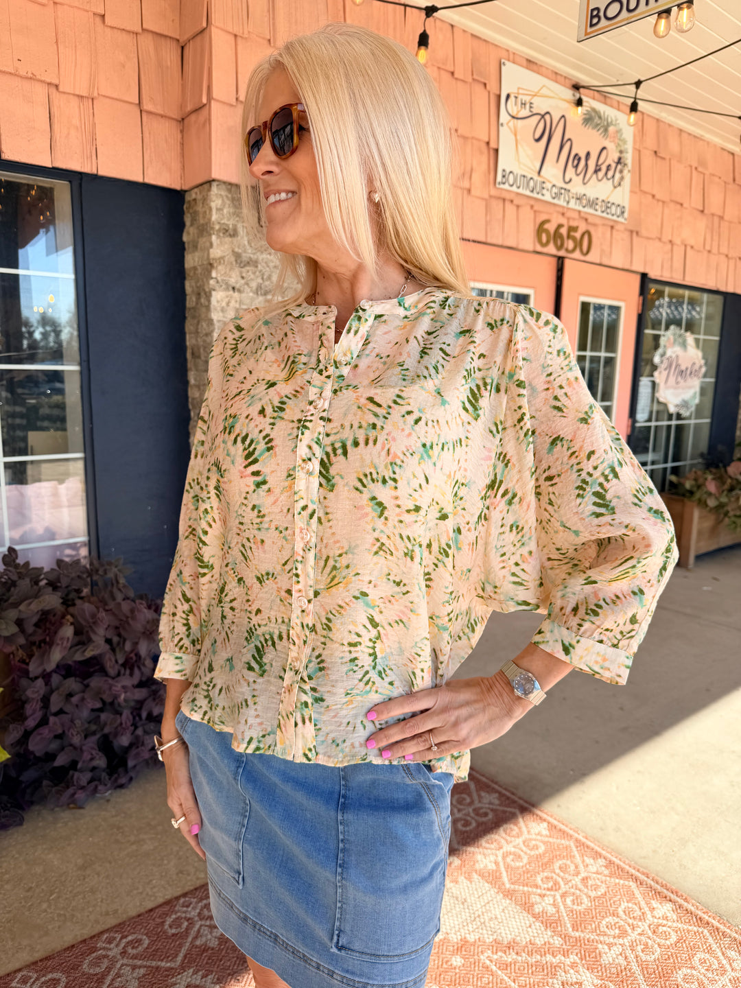 Tribal Flowy Dolman Sleeve Blouse With Self-Covering Buttons - Cactusclay