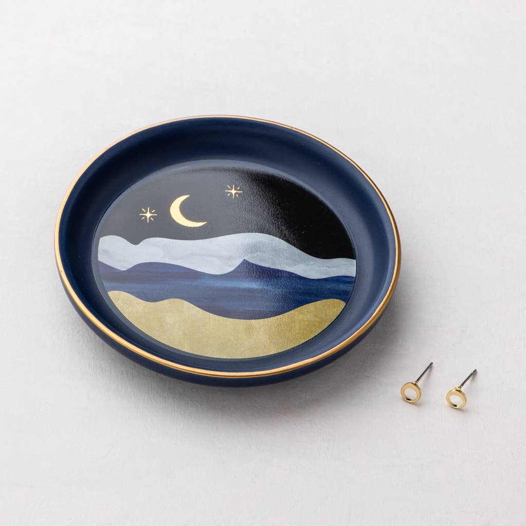 Jewelry Dish &amp; Stud Earring Set - Moonlight/Midnight Blue