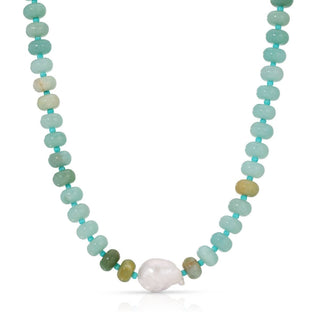 Splendid Iris Stone Necklace with Baroque Pearl