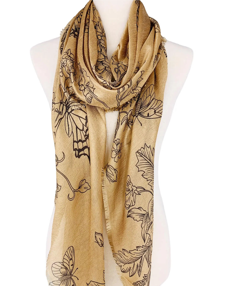 JC022533 Silky Floral &amp; Butterfly Scarf/Shawl