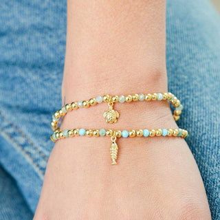 Splendid Iris Fish Charm Beaded Stretch Bracelet