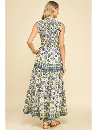 Floral Tiered Maxi Dress - Blue Multi