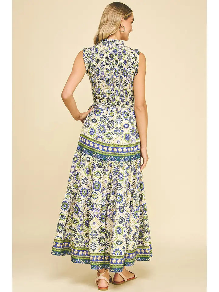 Floral Tiered Maxi Dress - Blue Multi