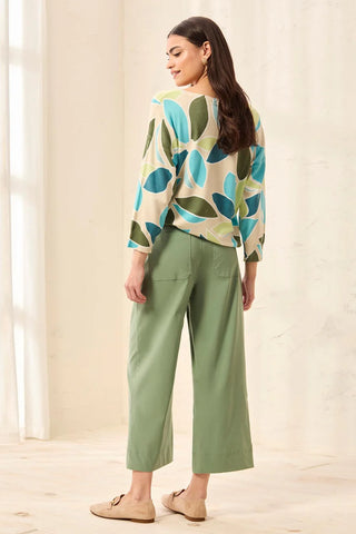 Tribal Signature Stretch Twill Button‑Front Wide‑Leg Ankle Pants - Moss