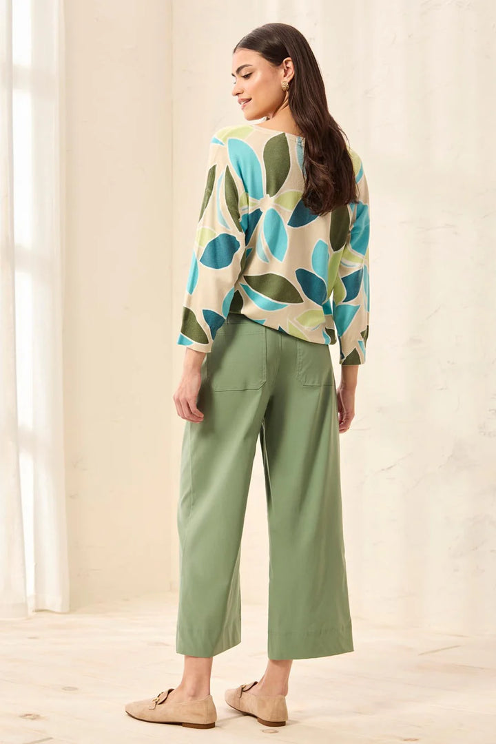 Tribal Signature Stretch Twill Button‑Front Wide‑Leg Ankle Pants - Moss