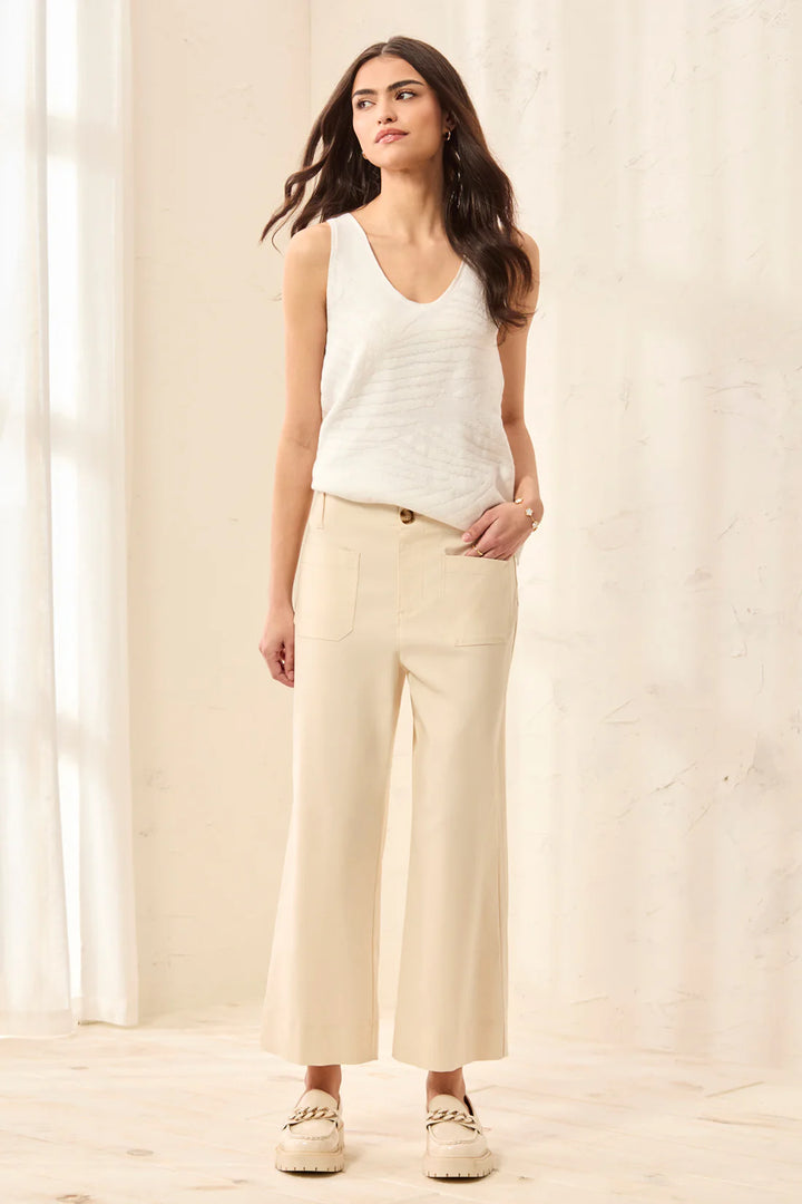 Tribal Signature Stretch Twill Button‑Front Wide‑Leg Ankle Pants - Canvas