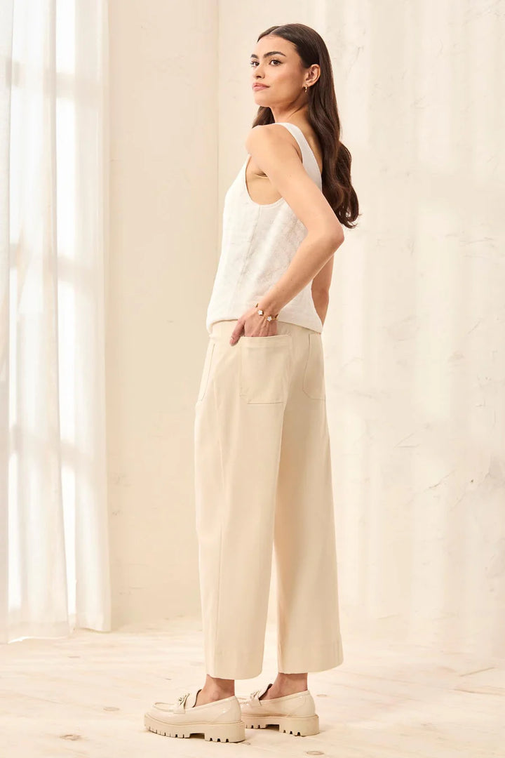 Tribal Signature Stretch Twill Button‑Front Wide‑Leg Ankle Pants - Canvas