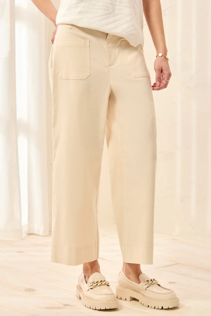 Tribal Signature Stretch Twill Button‑Front Wide‑Leg Ankle Pants - Canvas