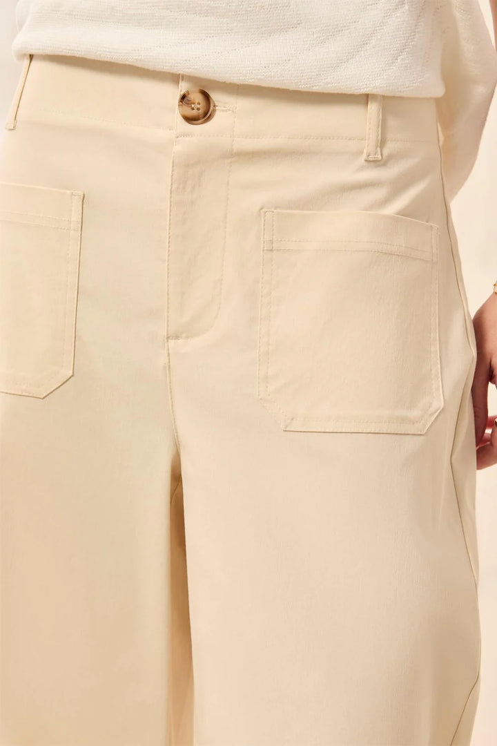 Tribal Signature Stretch Twill Button‑Front Wide‑Leg Ankle Pants - Canvas