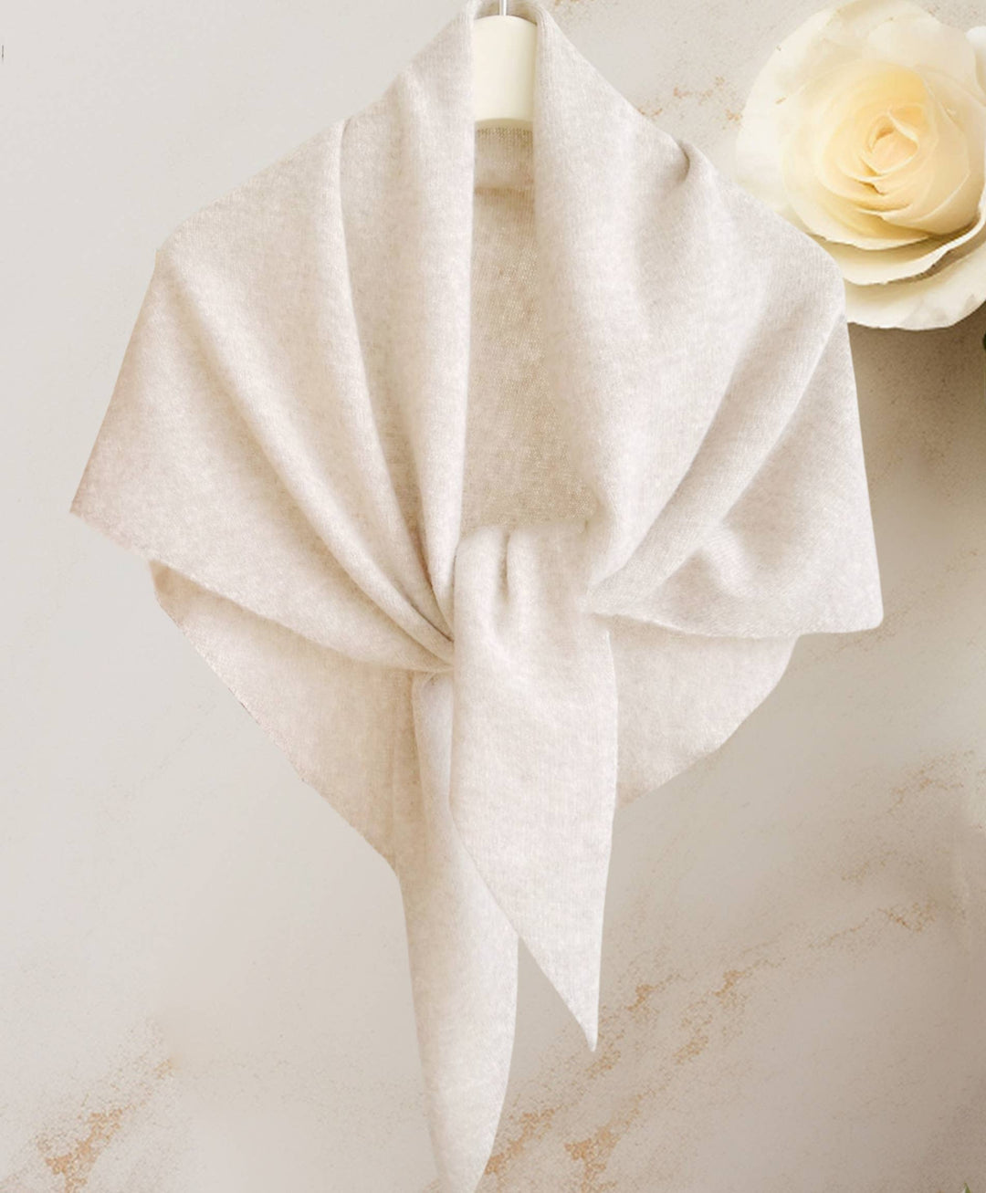 Cashmere-Blend Knit Triangle Shawl with Cross-Front Design