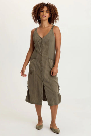 XCVI Edsel Twill Snap-Up Dress English Moss