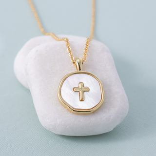 Splendid Iris Shell With Cross Pendant Necklace