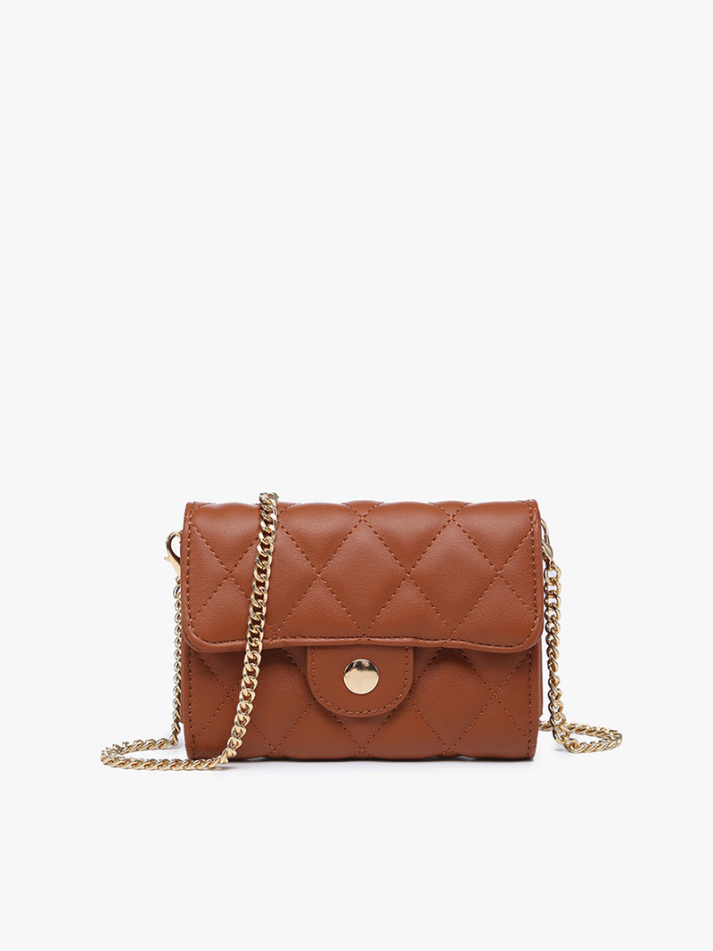 Quilted Clutch Crossbody with Chain Strap - Brown