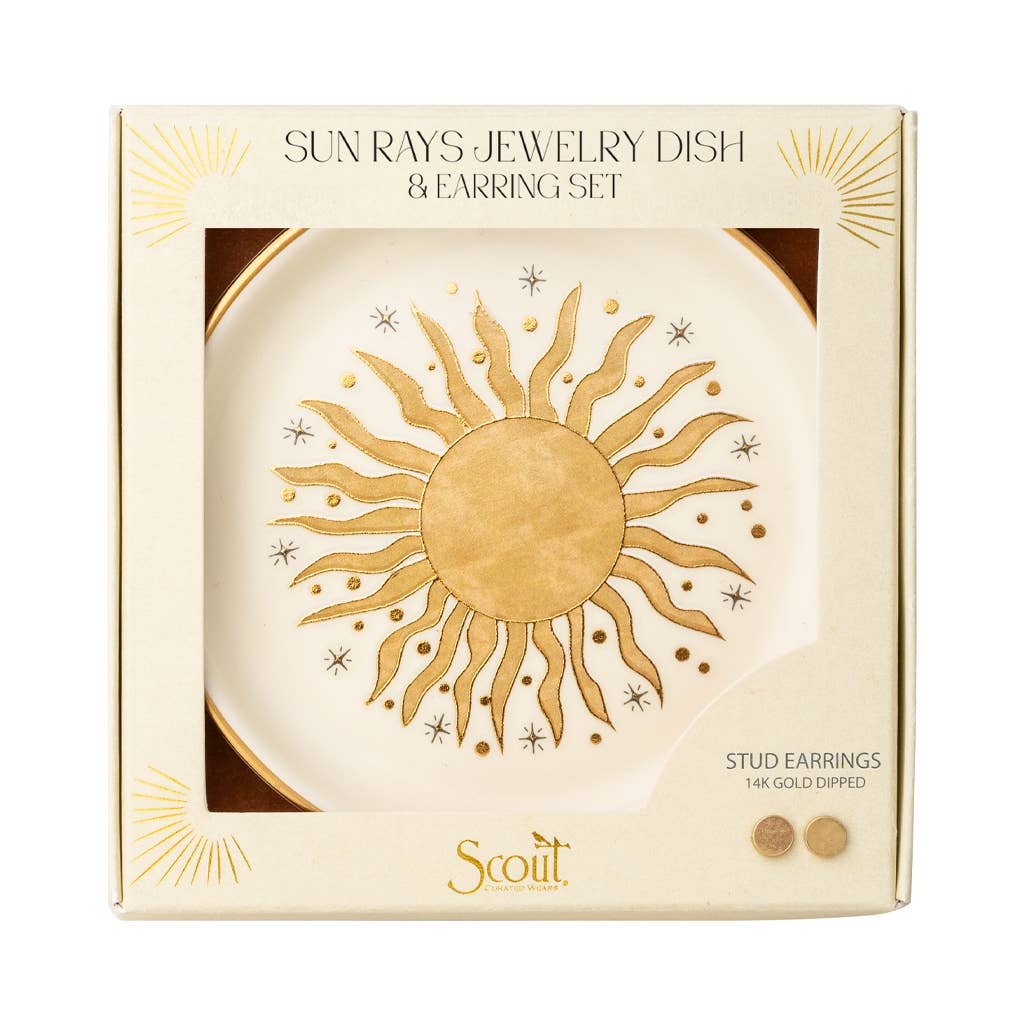 Jewelry Dish &amp; Stud Earring Set - Sun Rays/Cream