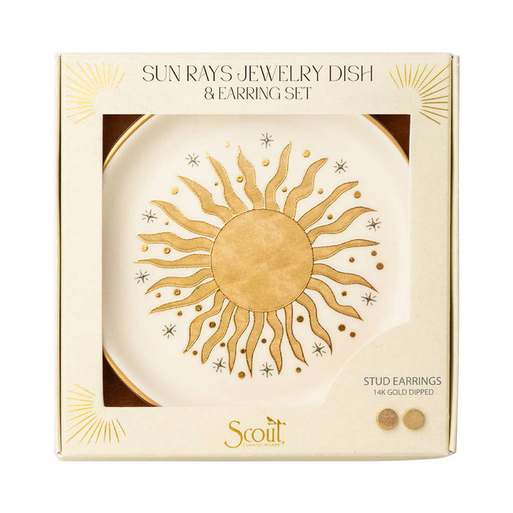 Jewelry Dish &amp; Stud Earring Set - Sun Rays/Cream