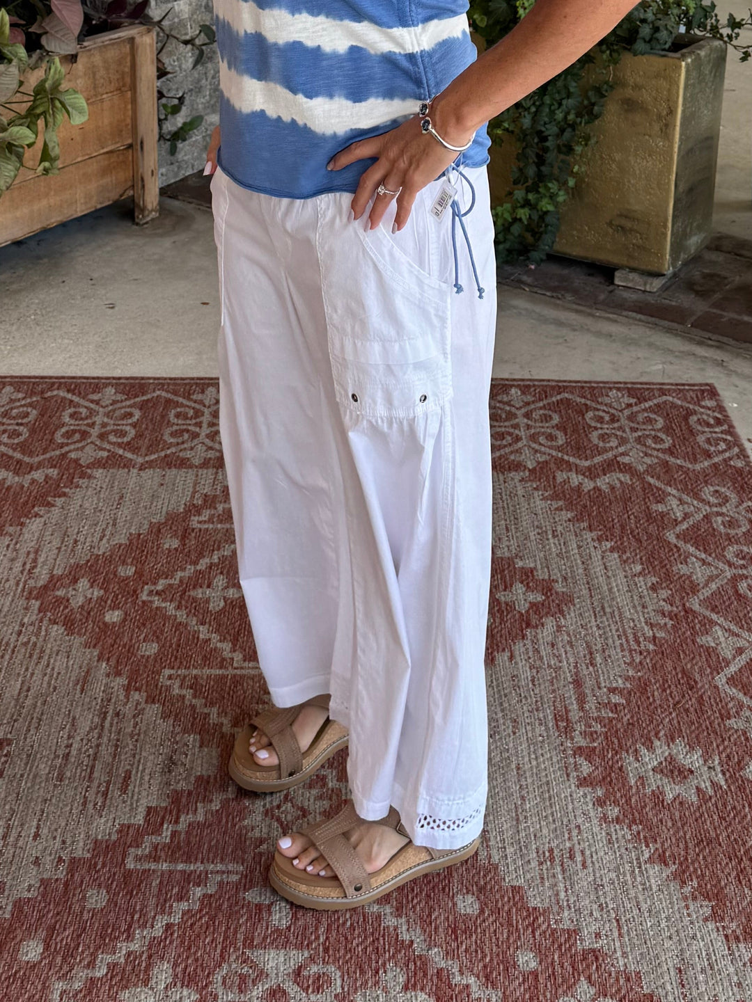 XCVI Roel Poplin/Mesh Gaucho Crop  in White