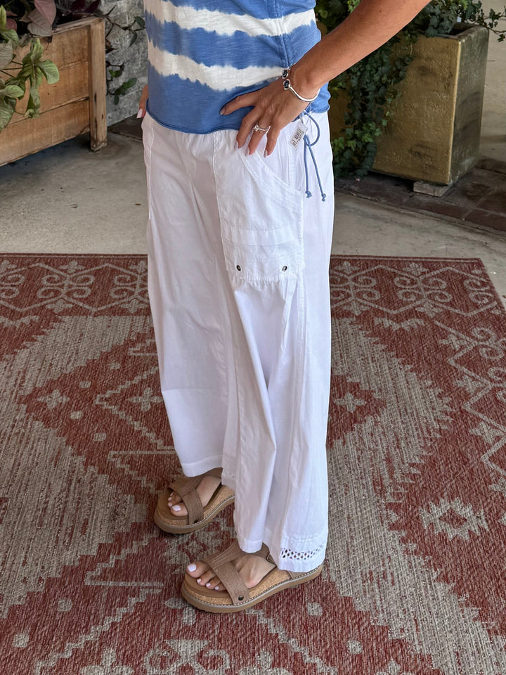 XCVI Roel Poplin/Mesh Gaucho Crop  in White