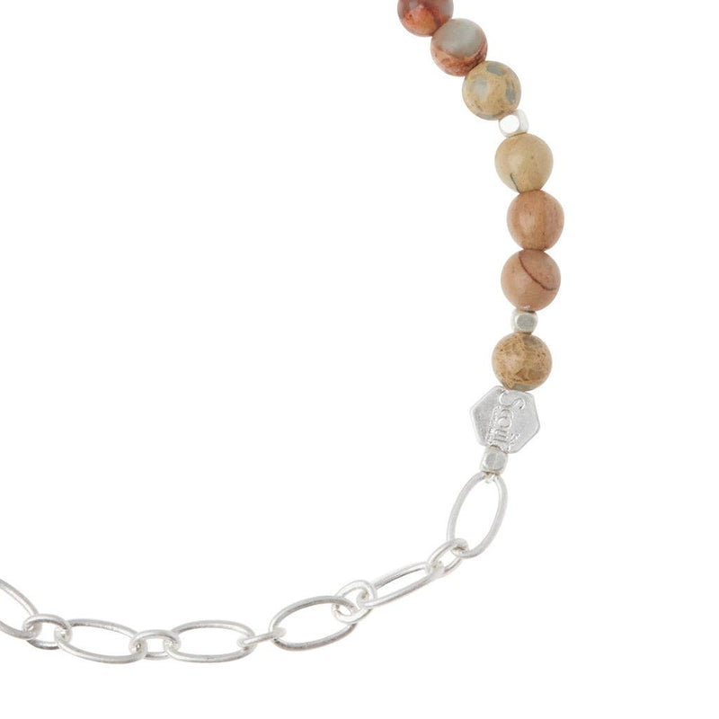 Mini Stone w/Chain Stacking Bracelet - Aqua Terra/Silver