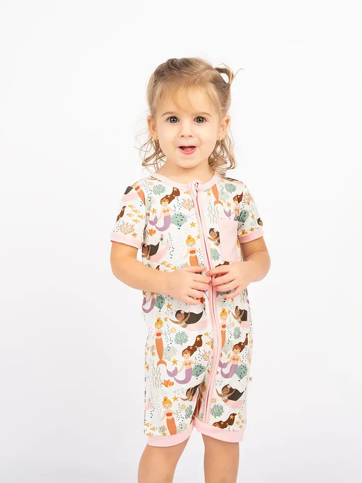 Emerson &amp; Friends Mermaid Bamboo Shortie Romper - Making Waves, Baby SR-905