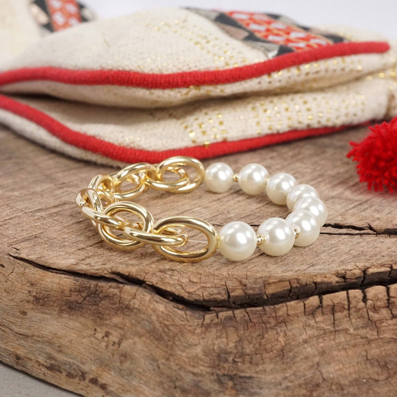 Golden Chain and large pearls beads bracelet