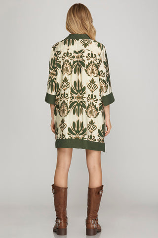 Half Sleeve Printed Mini Dress - Olive