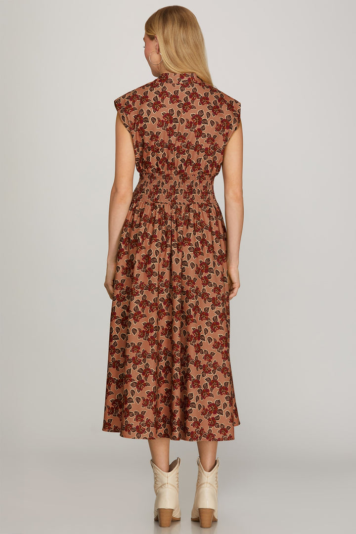 FINAL SALE Fall Print Midi Dress - Dusty Rose/Wine