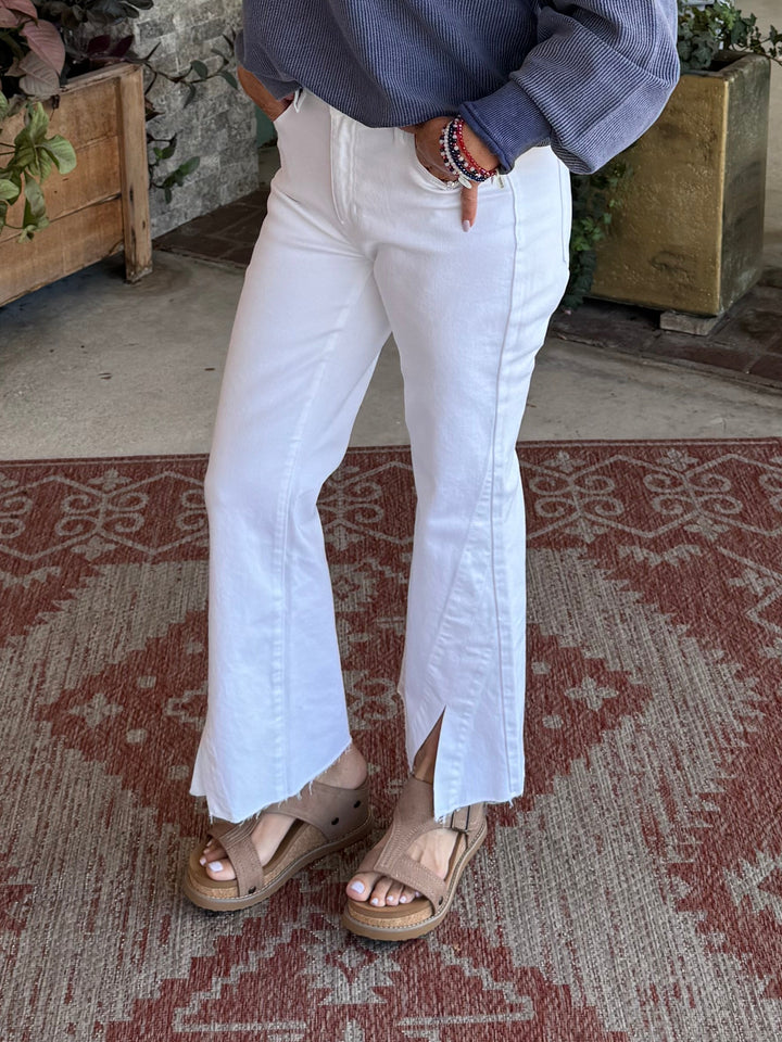 Liverpool Hannah Crop Flare With Twisted Slit - Bright White