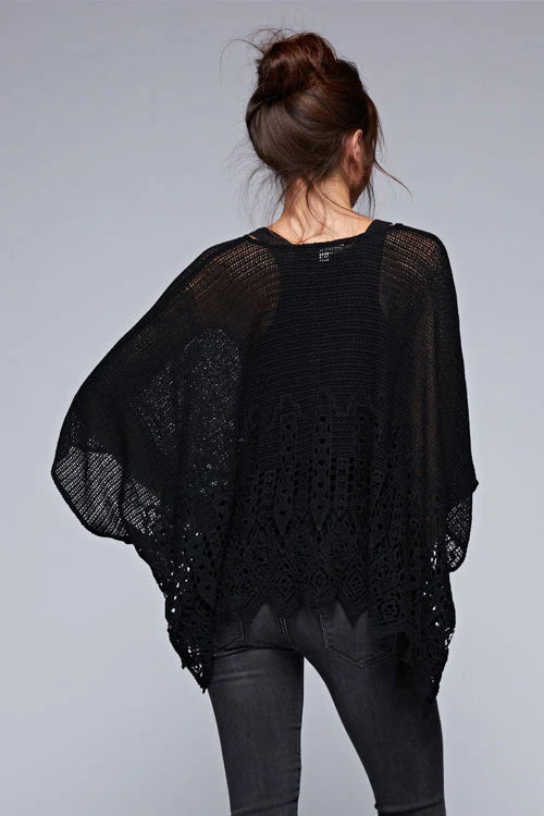 Jagged Hem Crochet Poncho Top