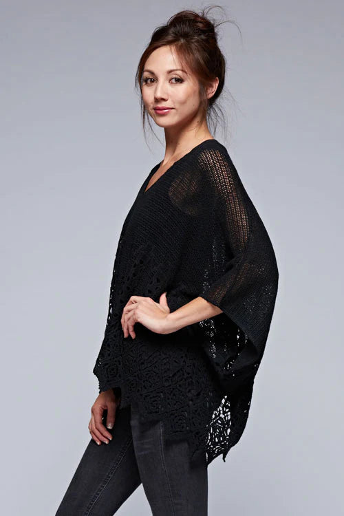 Jagged Hem Crochet Poncho Top