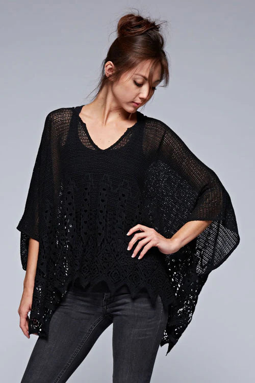 Jagged Hem Crochet Poncho Top