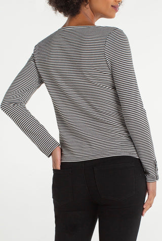 LIVERPOOL 3/4 Button Sleeve Knit Top - Blk Wht