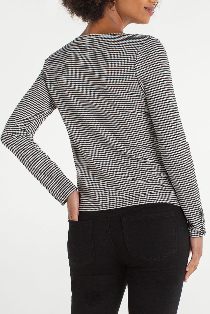 LIVERPOOL 3/4 Button Sleeve Knit Top - Blk Wht