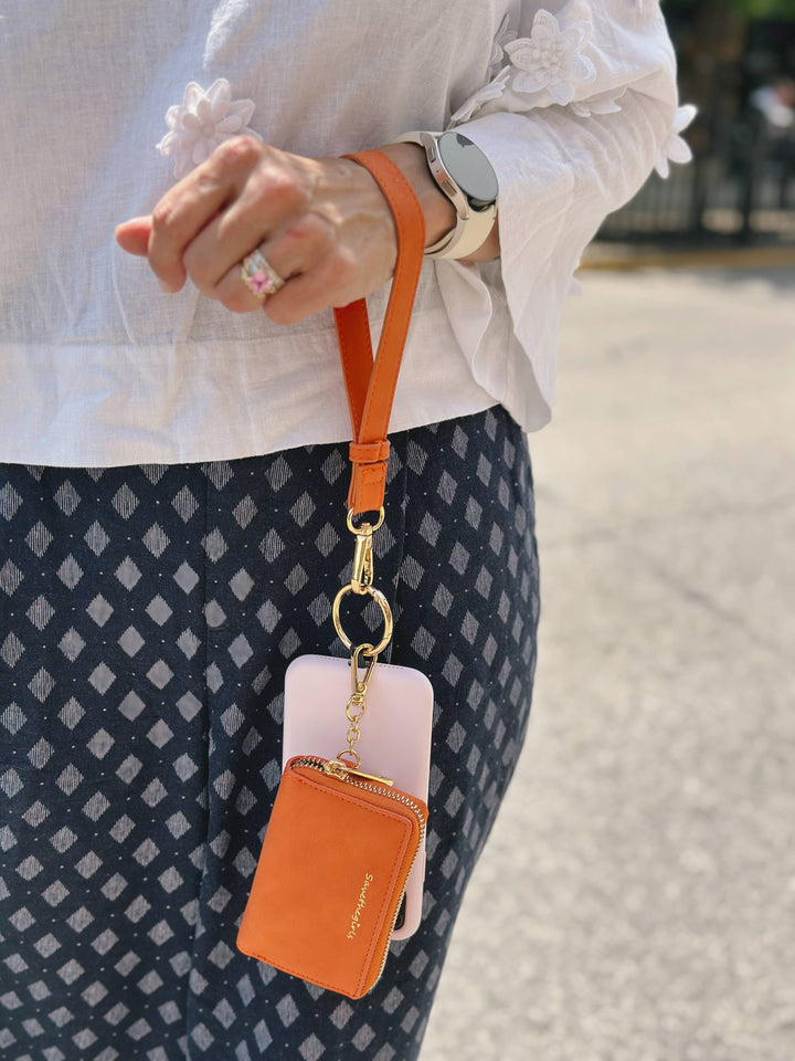Clip &amp; Go Brushed Vegan Leather Phone Lanyard - Rfid Pouch