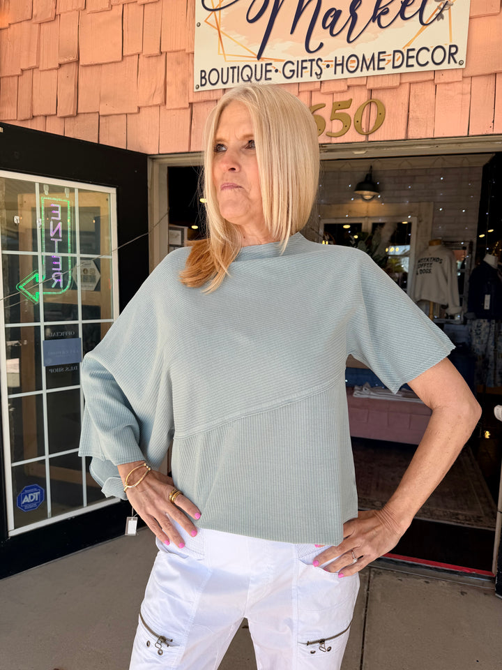 XCVI Gilchrist Asymmetrical Sleeve Top  in Carefree Pigment
