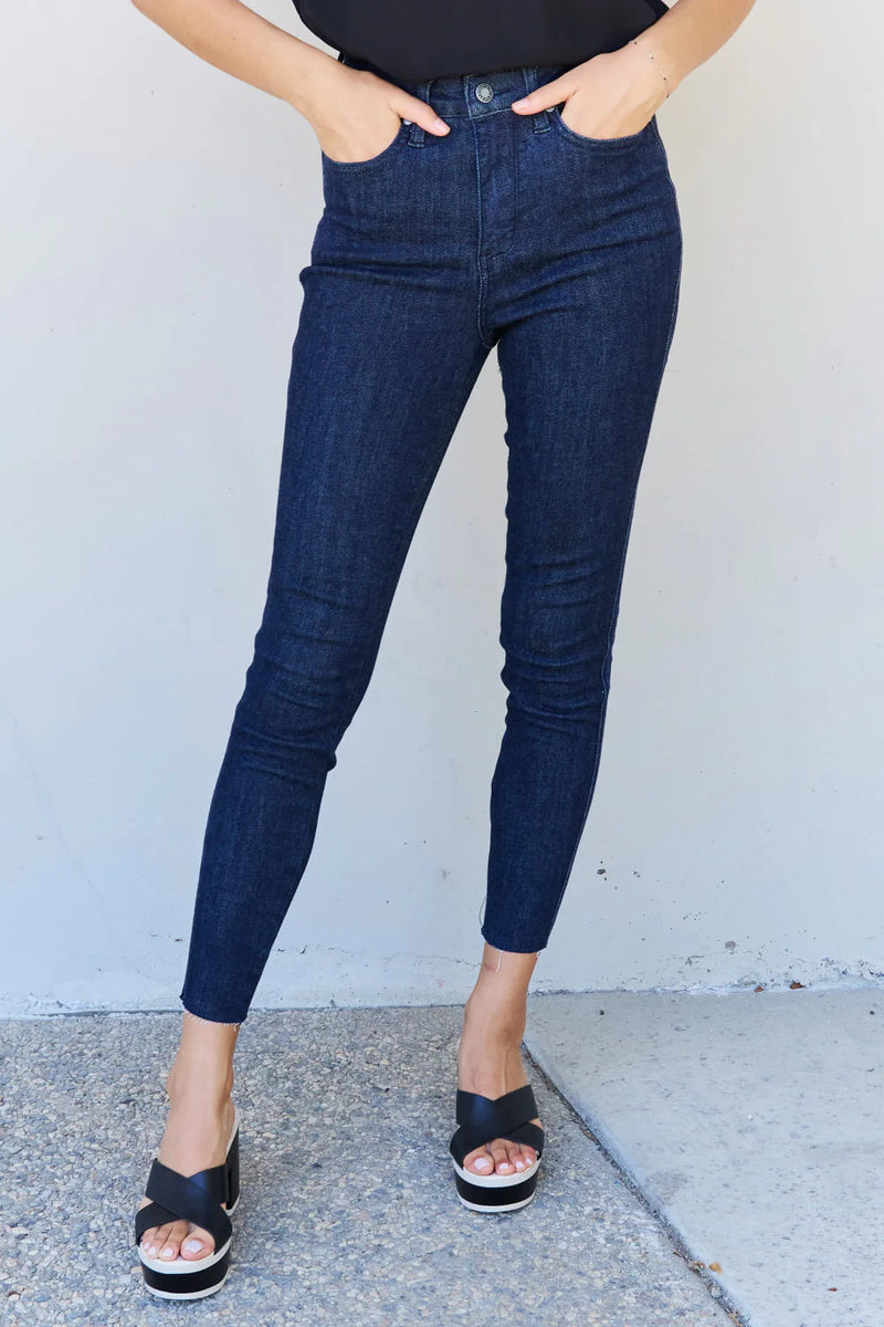 Judy Blue High Waist Tummy Control Raw Hem Skinny Jeans - Sizes 0-22W