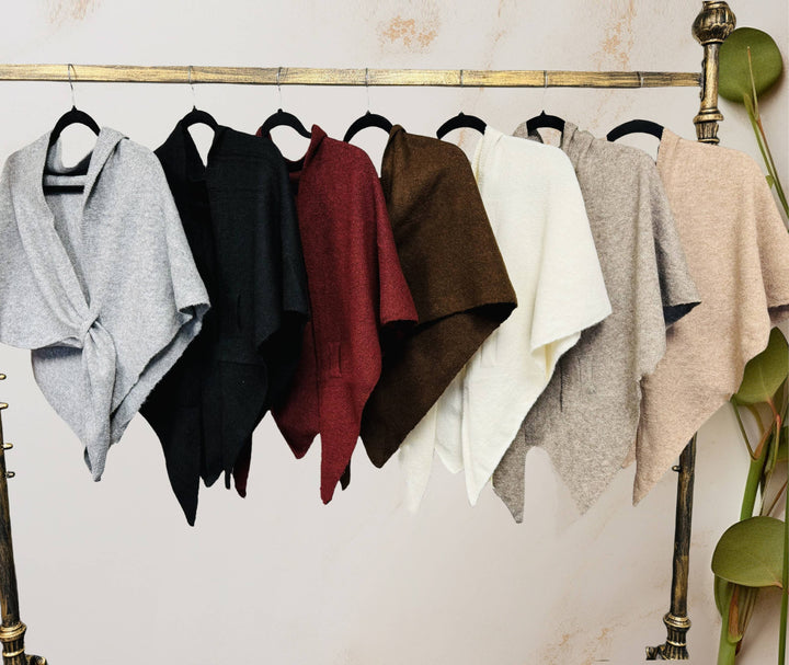 Cashmere-Blend Knit Triangle Shawl with Cross-Front Design