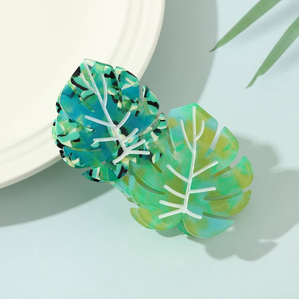 Vibrant Tropical Leaf-Shaped Botanical Hair Claw Clips