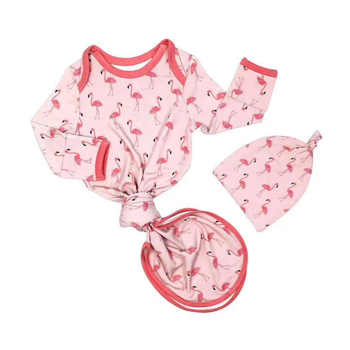 Emerson &amp; Friends Fancy Flamingos Bamboo Gown and Hat Newborn Baby Gift Set