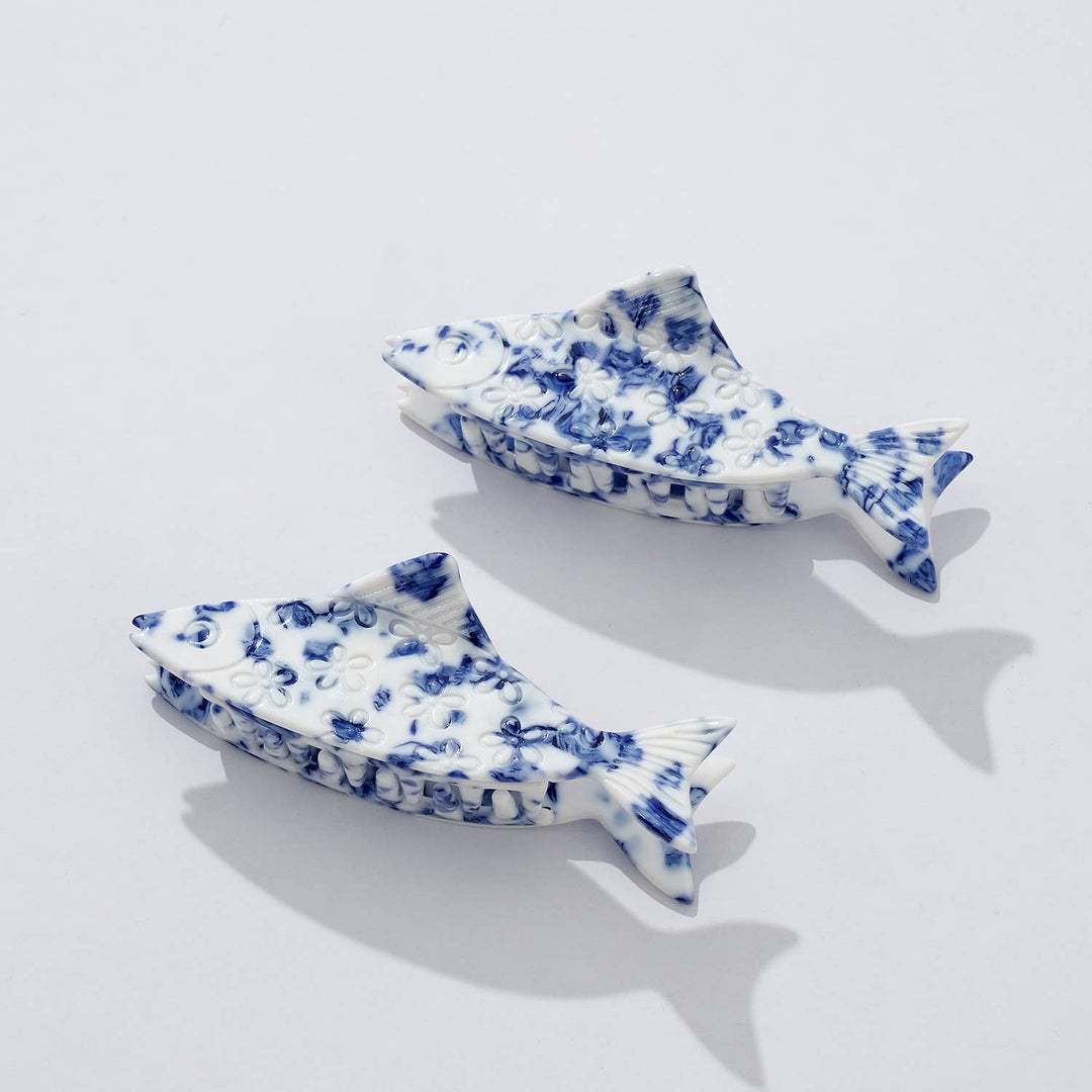 Coastal Blue Floral Fish Claw Clip