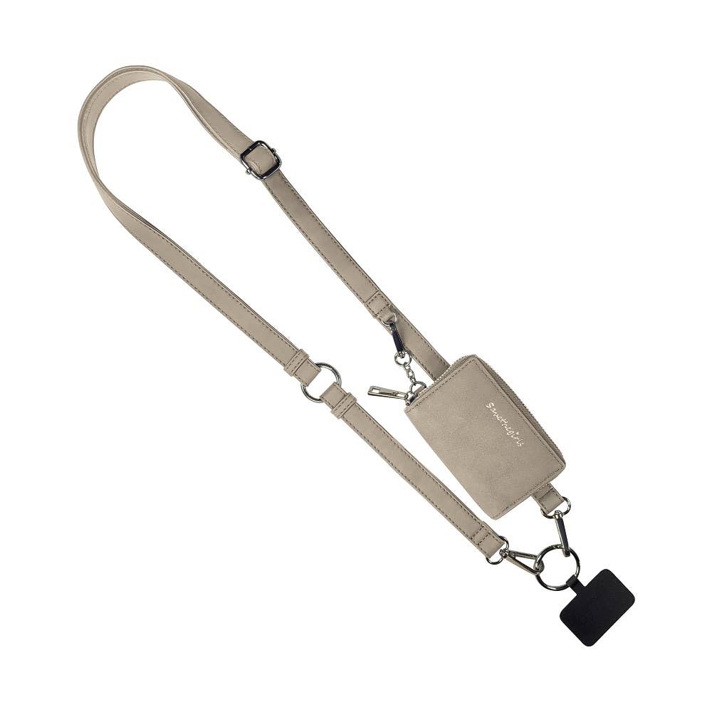 Clip &amp; Go Brushed Vegan Leather Phone Lanyard - Rfid Pouch