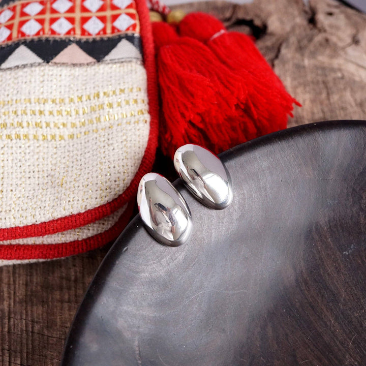 Organic Raw Oval Earrings - Gold &amp; Silver Tone