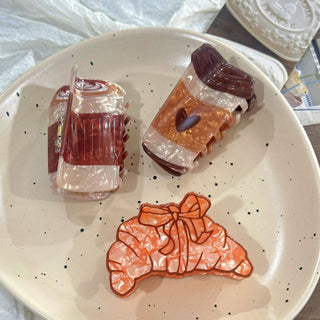 Simulation Coffee & Croissant Hair Claw Clips