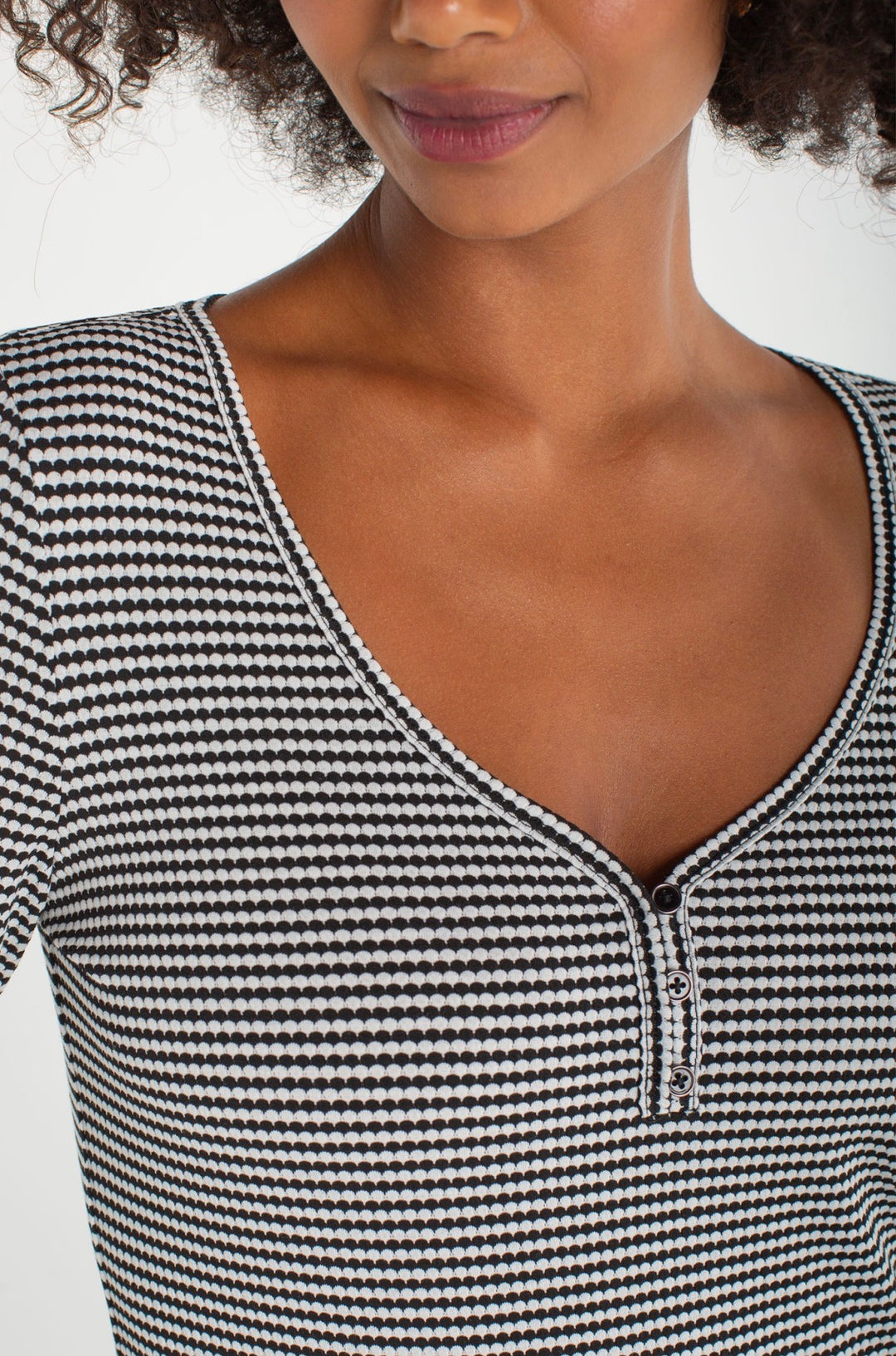 LIVERPOOL 3/4 Button Sleeve Knit Top - Blk Wht