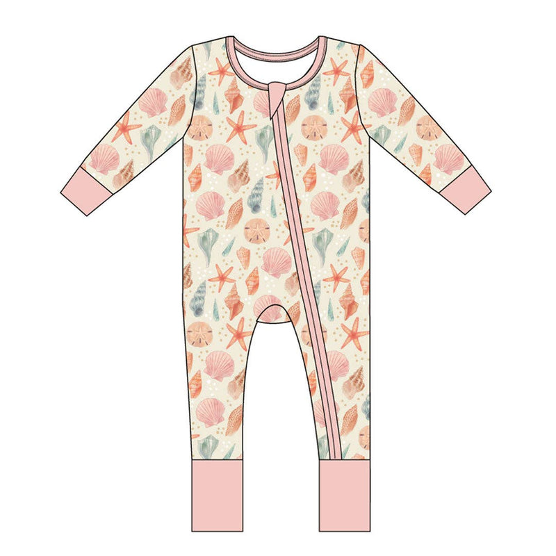 Sandy Seashells Beachy Bamboo Convertible Baby Pajamas