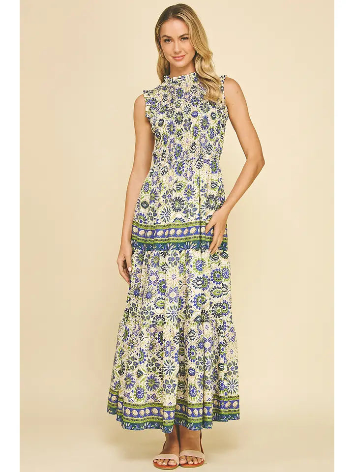 Floral Tiered Maxi Dress - Blue Multi