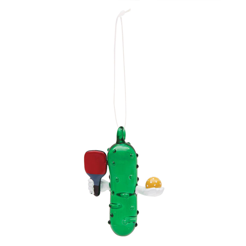 Christmas Pickleball Glass Ornament