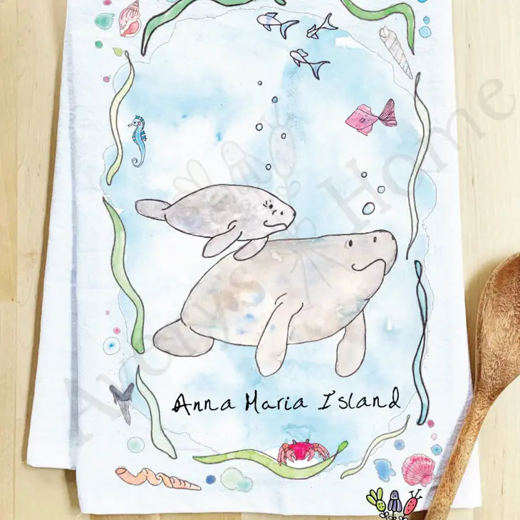 Manatee Mom &amp; Baby Customizable Kitchen Towel