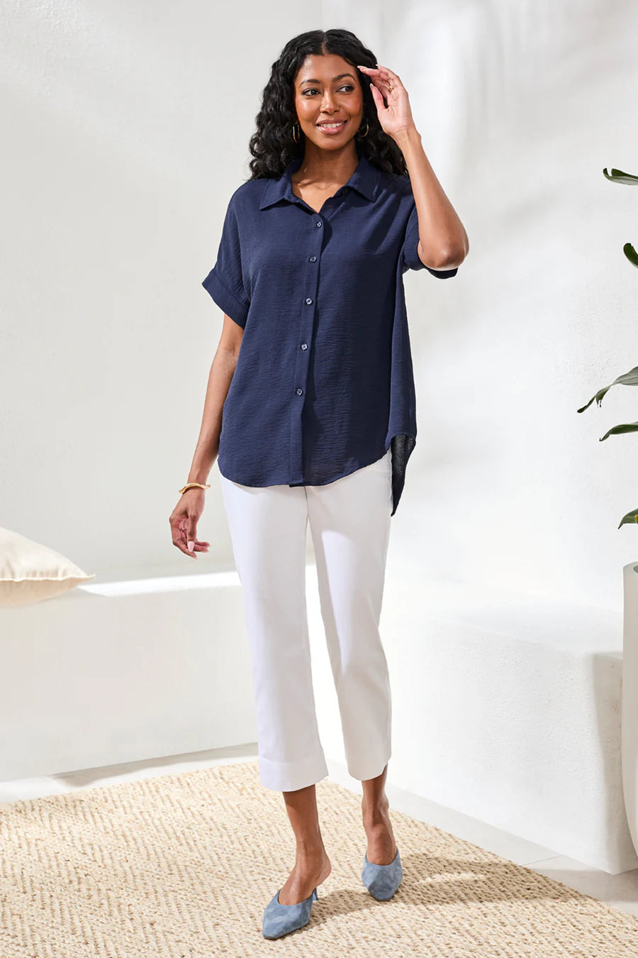 Tribal Airflow Relaxed Dolman Button-Down Shirt Nautical