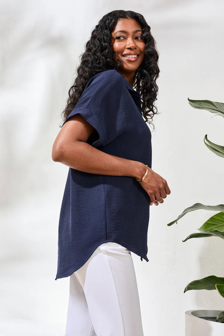 Tribal Airflow Relaxed Dolman Button-Down Shirt Nautical