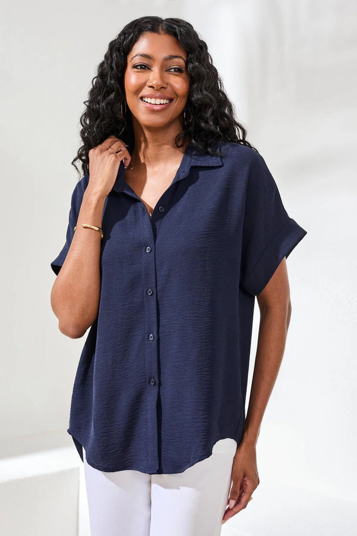 Tribal Airflow Relaxed Dolman Button-Down Shirt Nautical